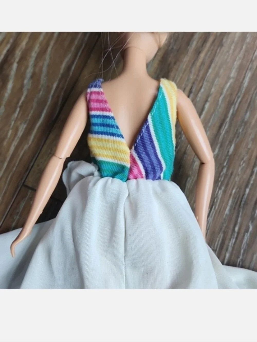 Vintage Barbie White Rainbow Stripe Dress